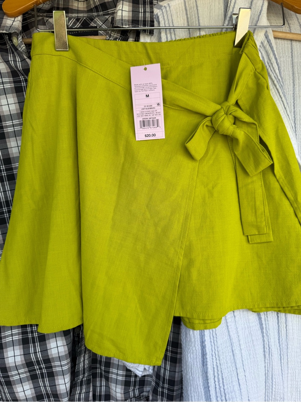 Wrap-Style A-Line Skirt in Lime Green